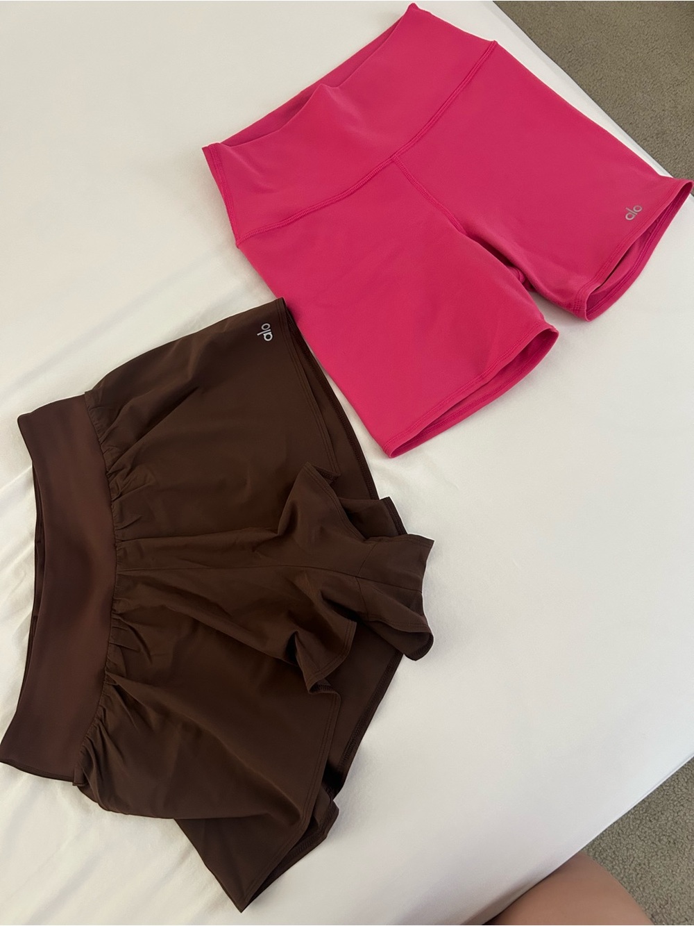 ALO Yoga Pink and Brown Bike Shorts Duo — High-Rise Activewear